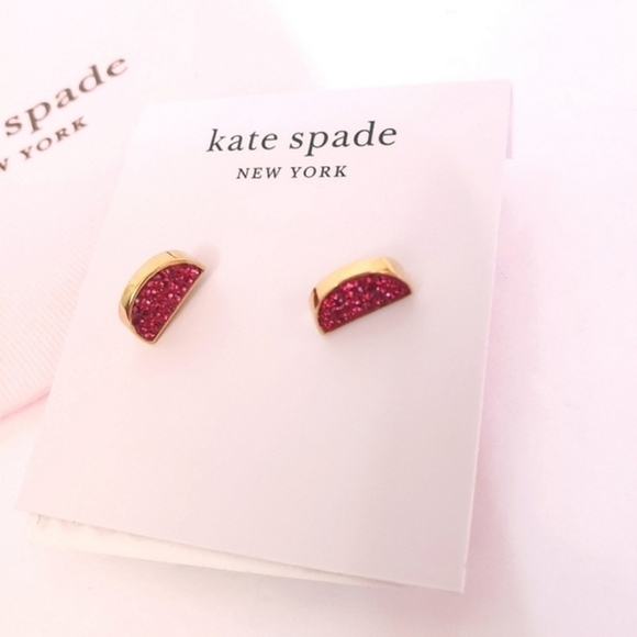 NWT Kate Spade Sliced Scallop Pave Stud Earrings Red Gold - Picture 2 of 7